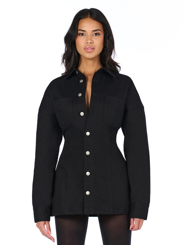 BLACK Denim Babydoll Mini Dress