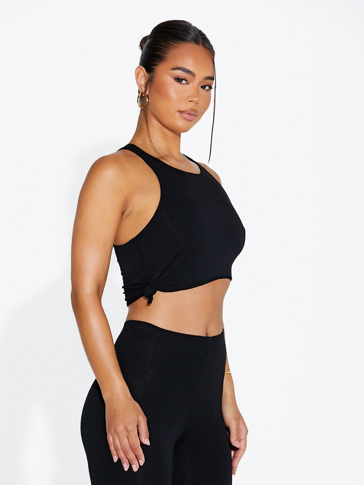 BLACK Micro Modal Knotted Crop Top