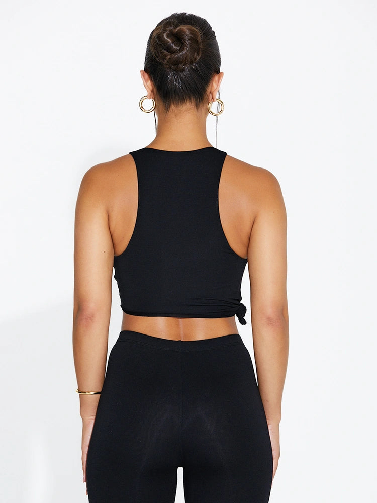 BLACK Micro Modal Knotted Crop Top