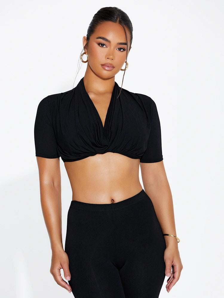 BLACK Draped Out Crop Top