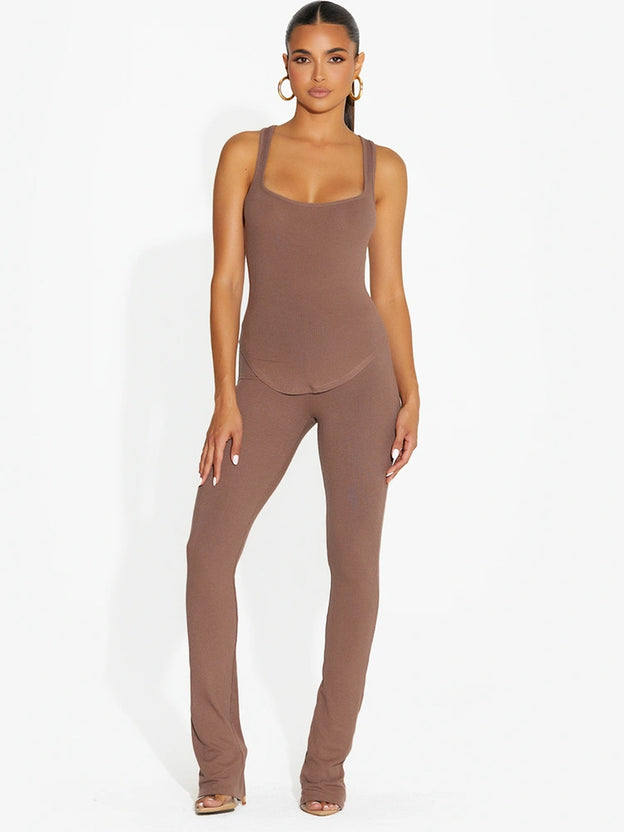 Micro Ribbed Straight Leg Pants