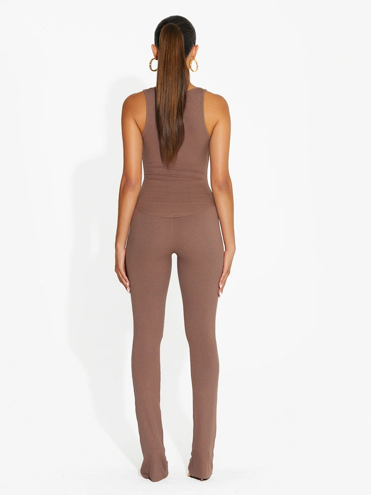 TAUPE Micro Ribbed Straight Leg Pants