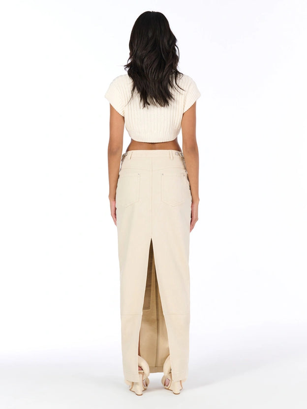 V-Waist Utility Jean Skirt