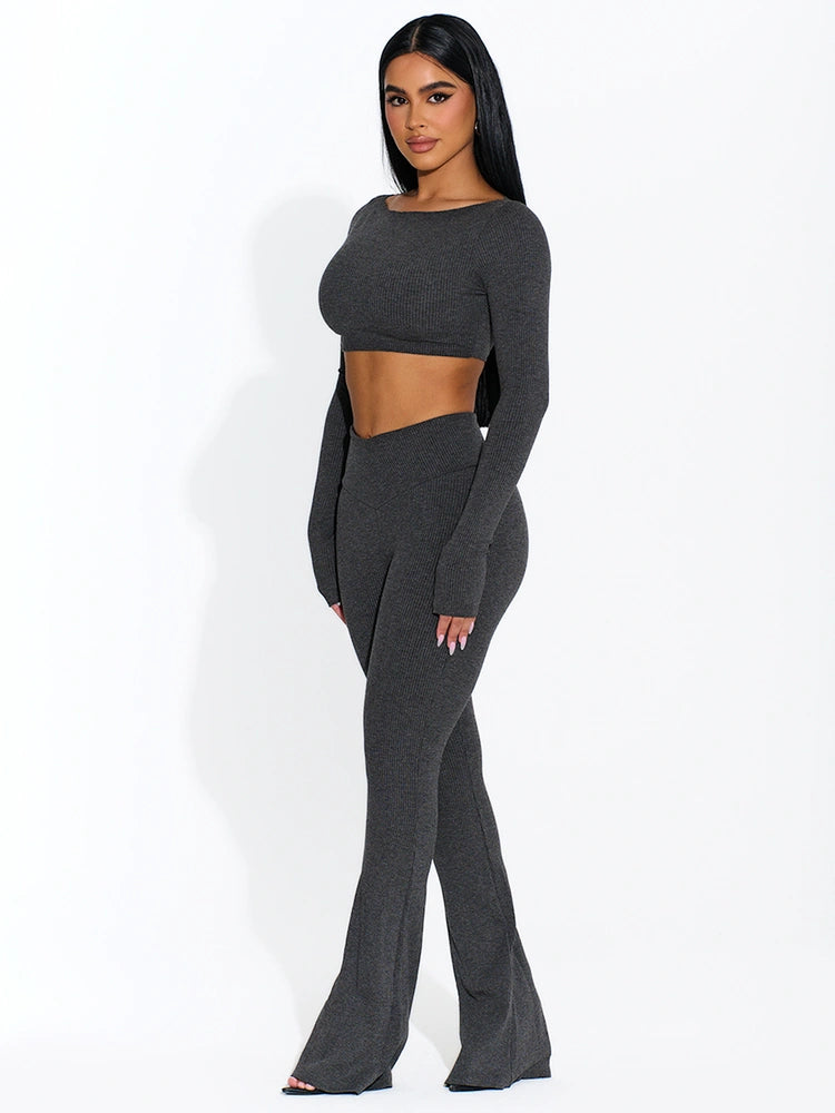 CHARCOAL Let'S Play Flare Snatched Pants