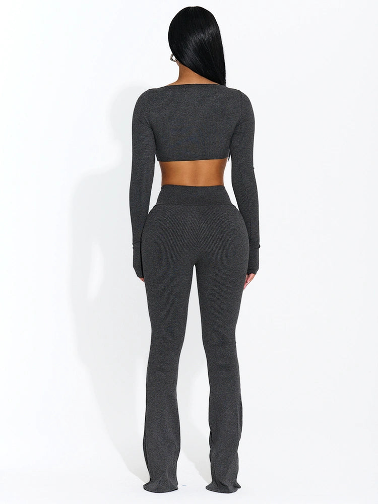 CHARCOAL Let'S Play Flare Snatched Pants