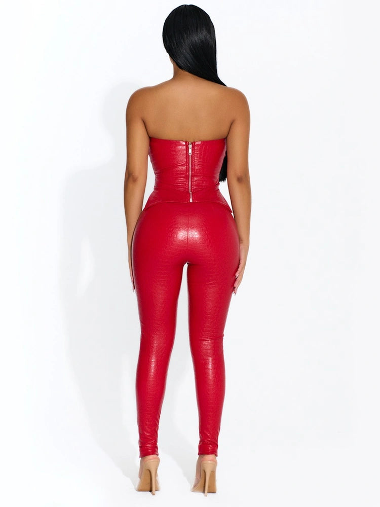 RED Vegan Leather Croc Leggings