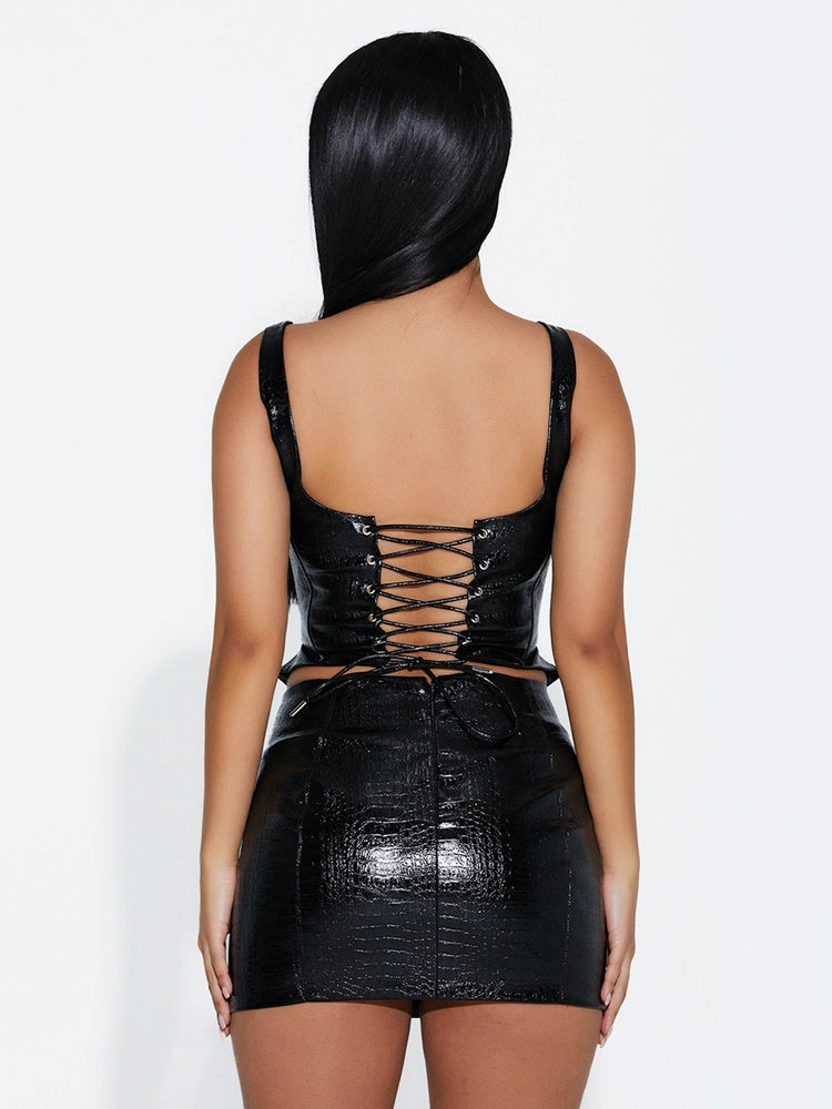 BLACK Lace Back Croc Corset