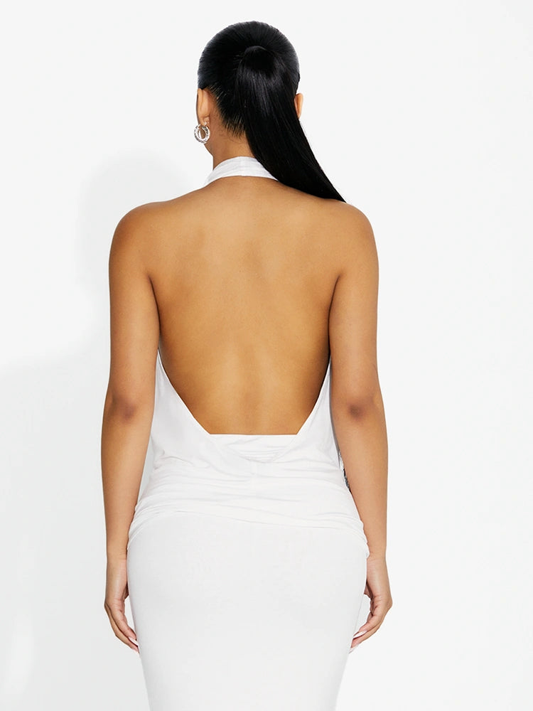 WHITE Cowl Neck Halter Top