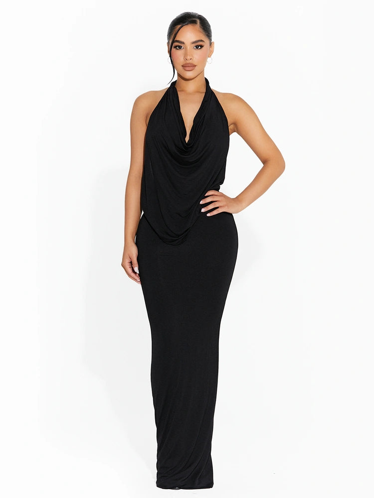 BLACK Cowl Neck Halter Top