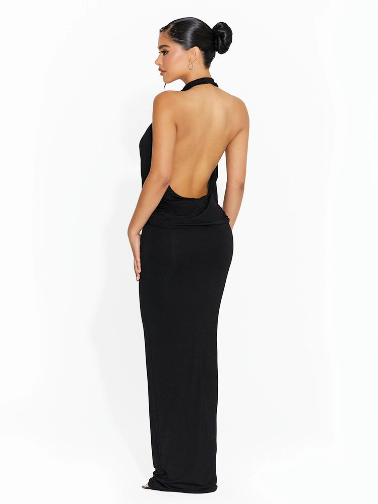 BLACK Cowl Neck Halter Top