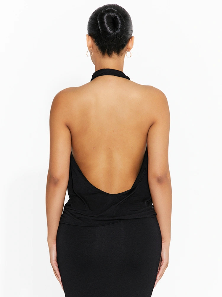 BLACK Cowl Neck Halter Top