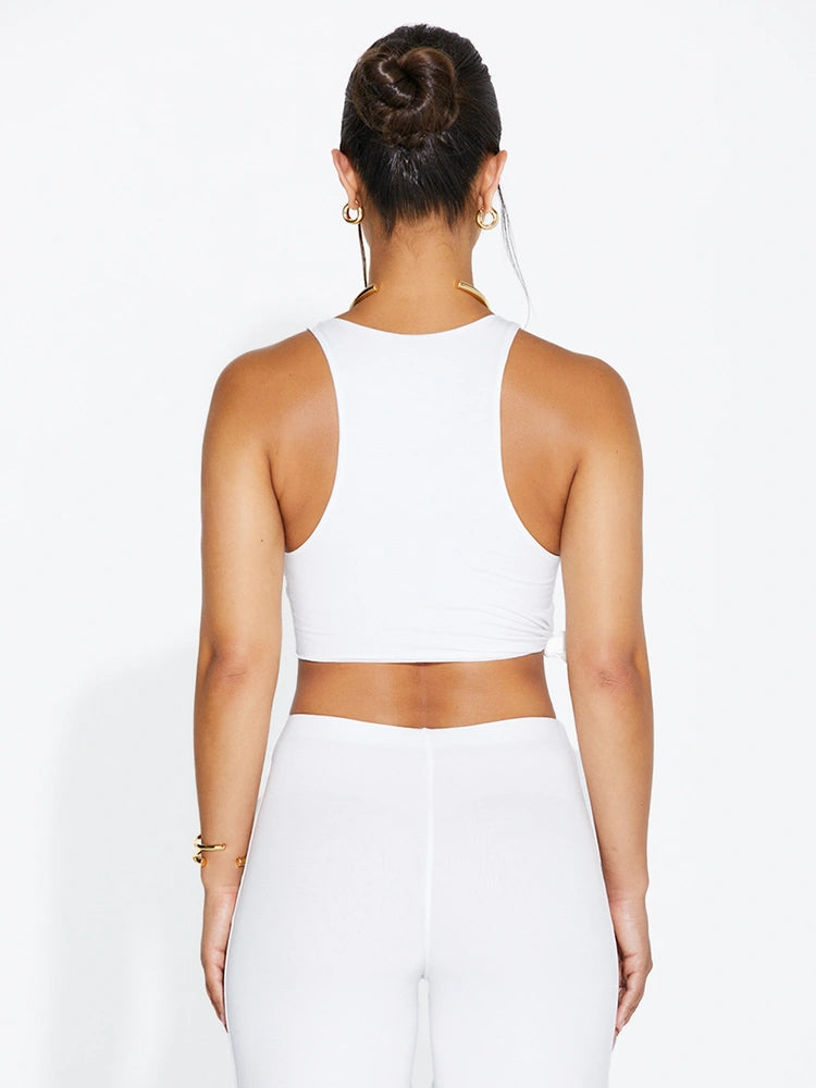 WHITE Micro Modal Knotted Crop Top