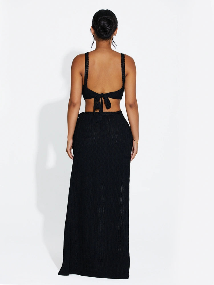 BLACK Wrapped In Crochet Maxi Skirt
