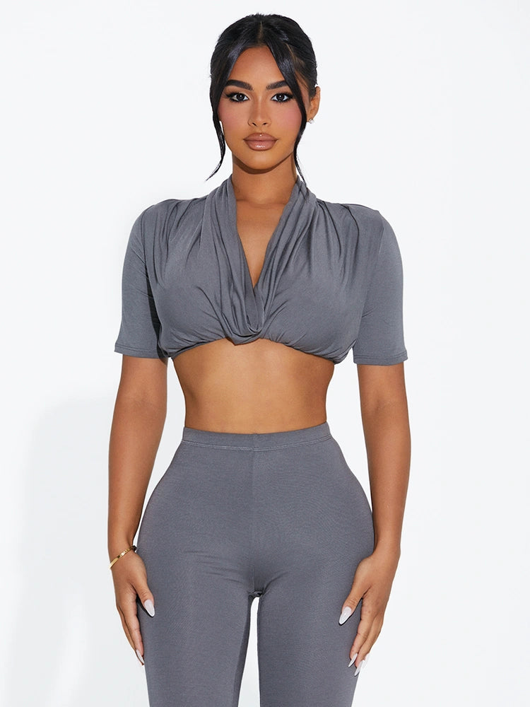DARK GREY Draped Out Crop Top