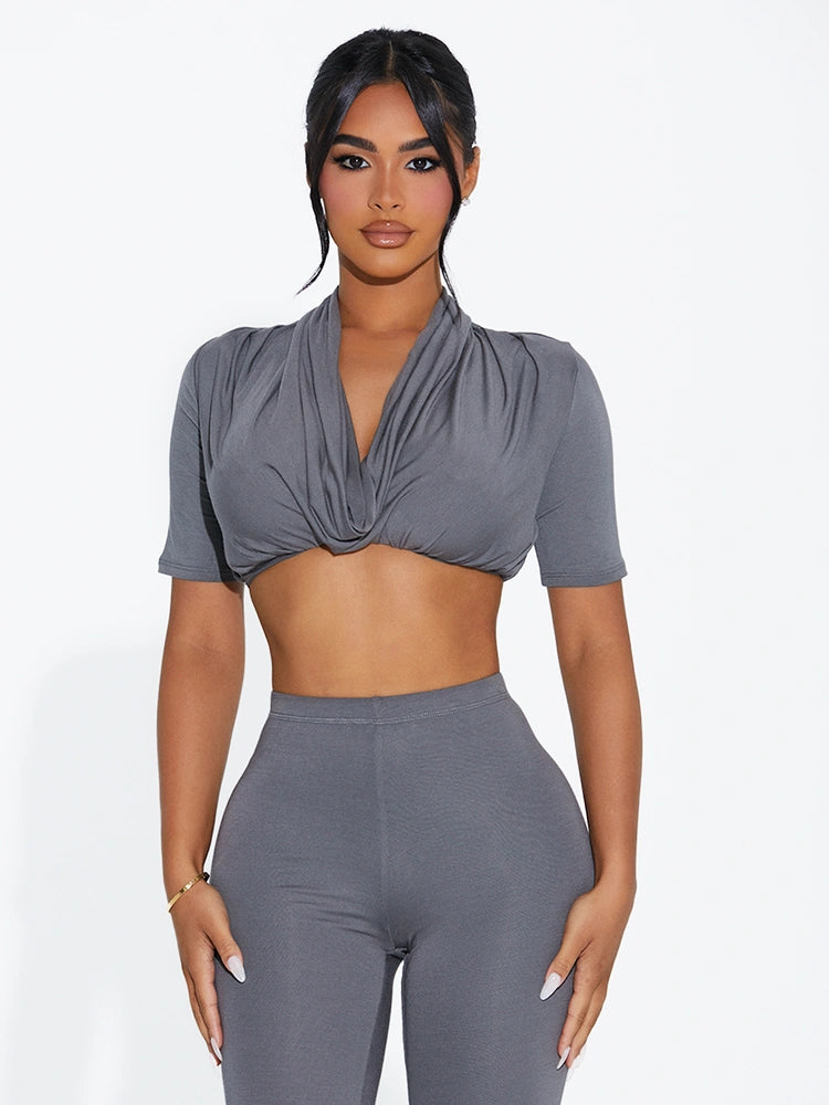 DARK GREY Draped Out Crop Top
