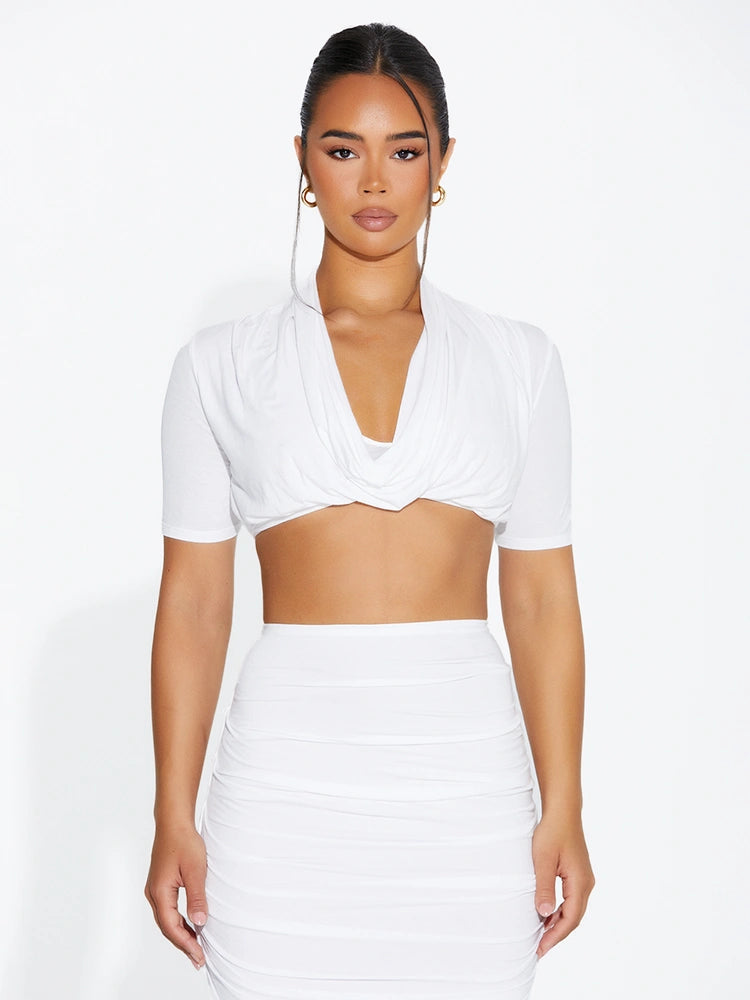 WHITE Draped Out Crop Top