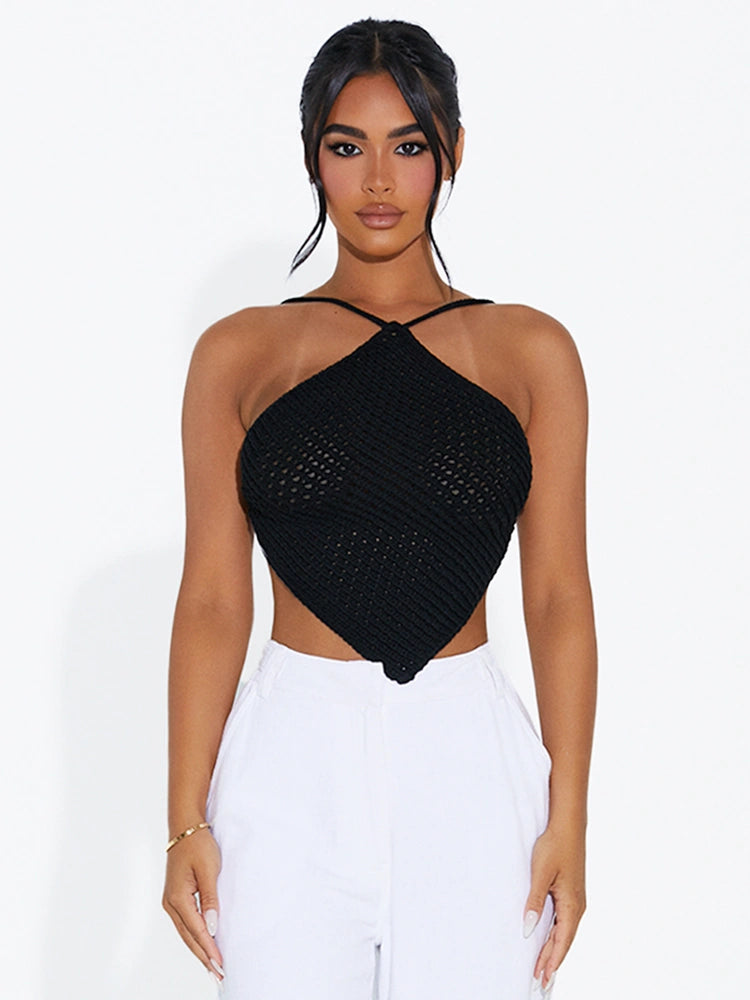 BLACK The Crochet Halter Top