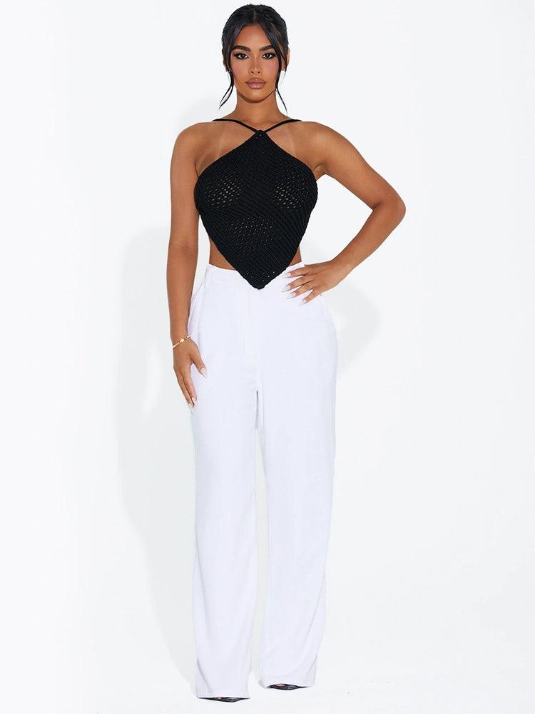 BLACK The Crochet Halter Top