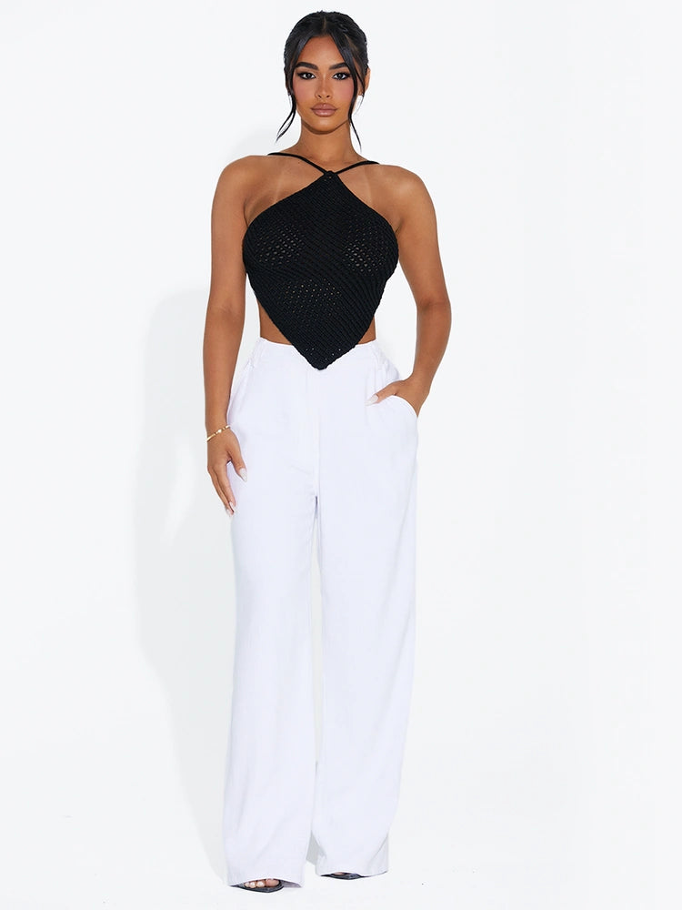 BLACK The Crochet Halter Top