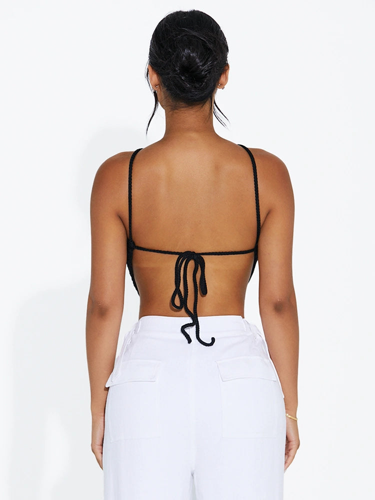 BLACK The Crochet Halter Top