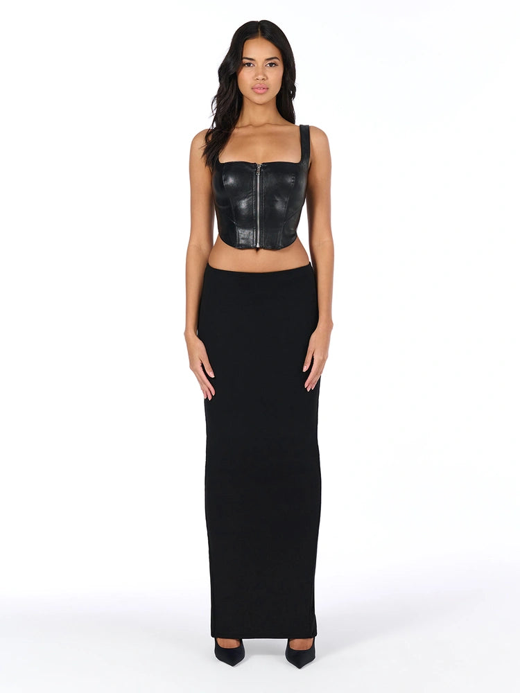 BLACK Vegan Leather Zip Up Corset Top