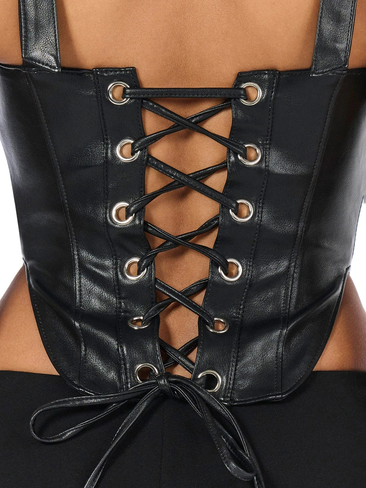 BLACK Vegan Leather Zip Up Corset Top