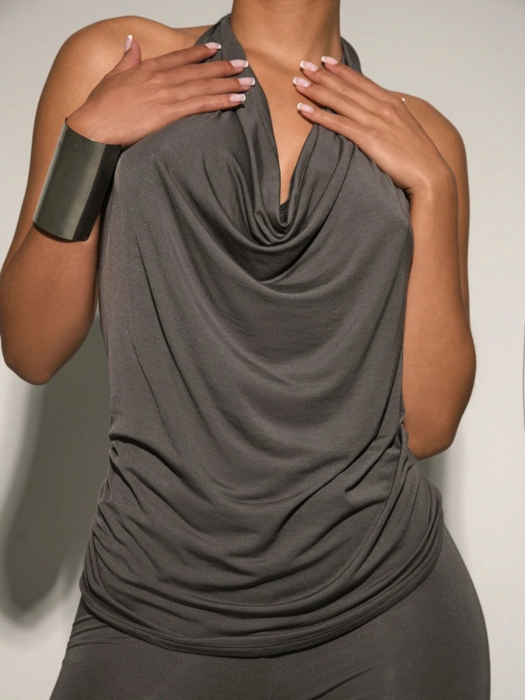 DARK GREY Cowl Neck Halter Top
