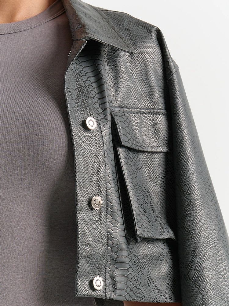 Dark Grey Faux Real Cargo Jacket