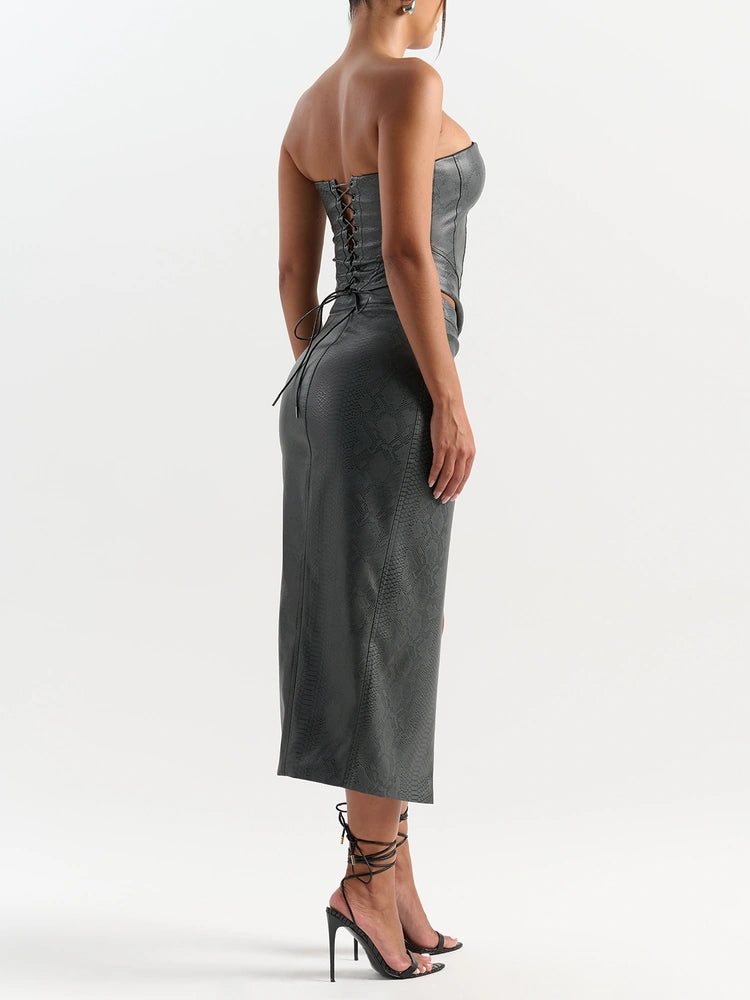 Dark Grey Snake Body Midi Skirt
