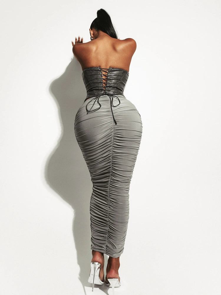 Dark Grey Snake Lace Up Corset