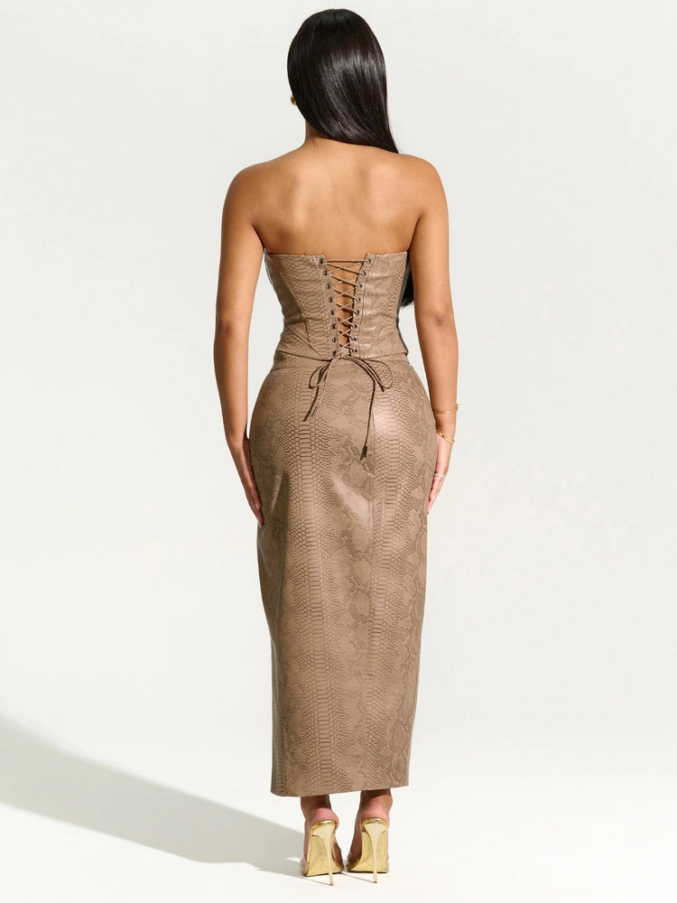 Nude Snake Body Midi Skirt
