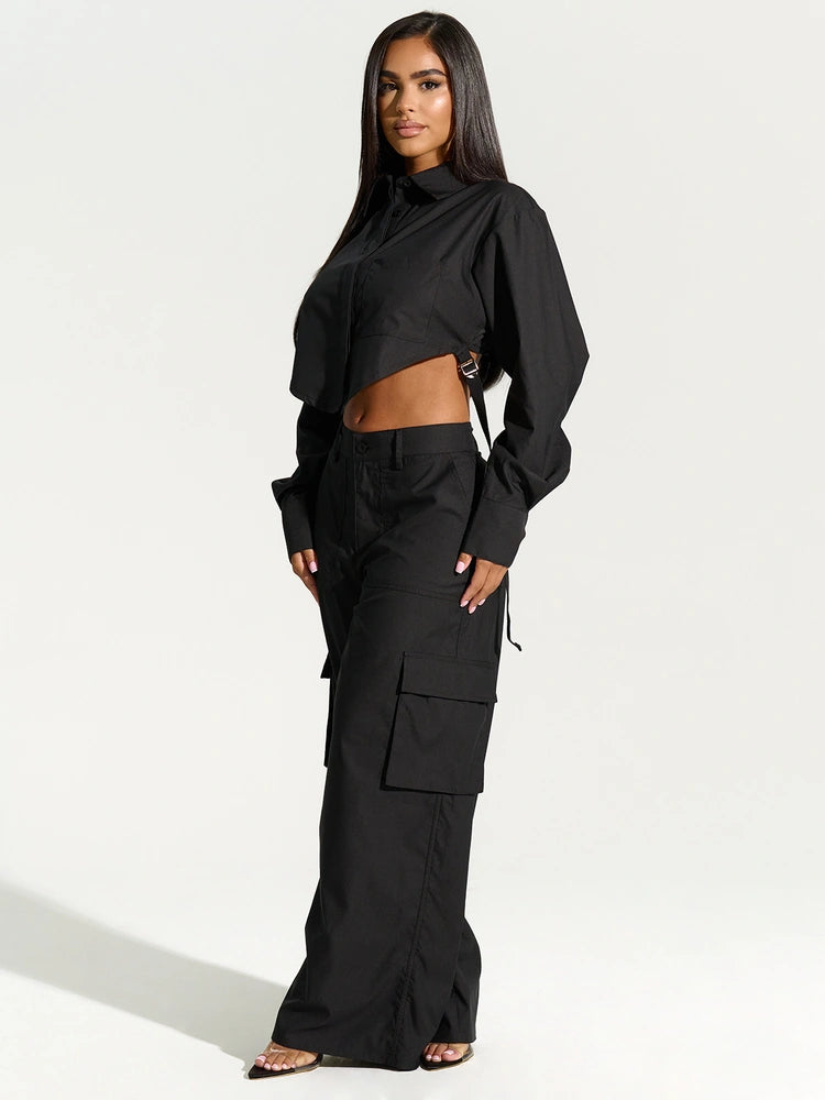 BLACK Shirting Cargo Wide Leg Pants