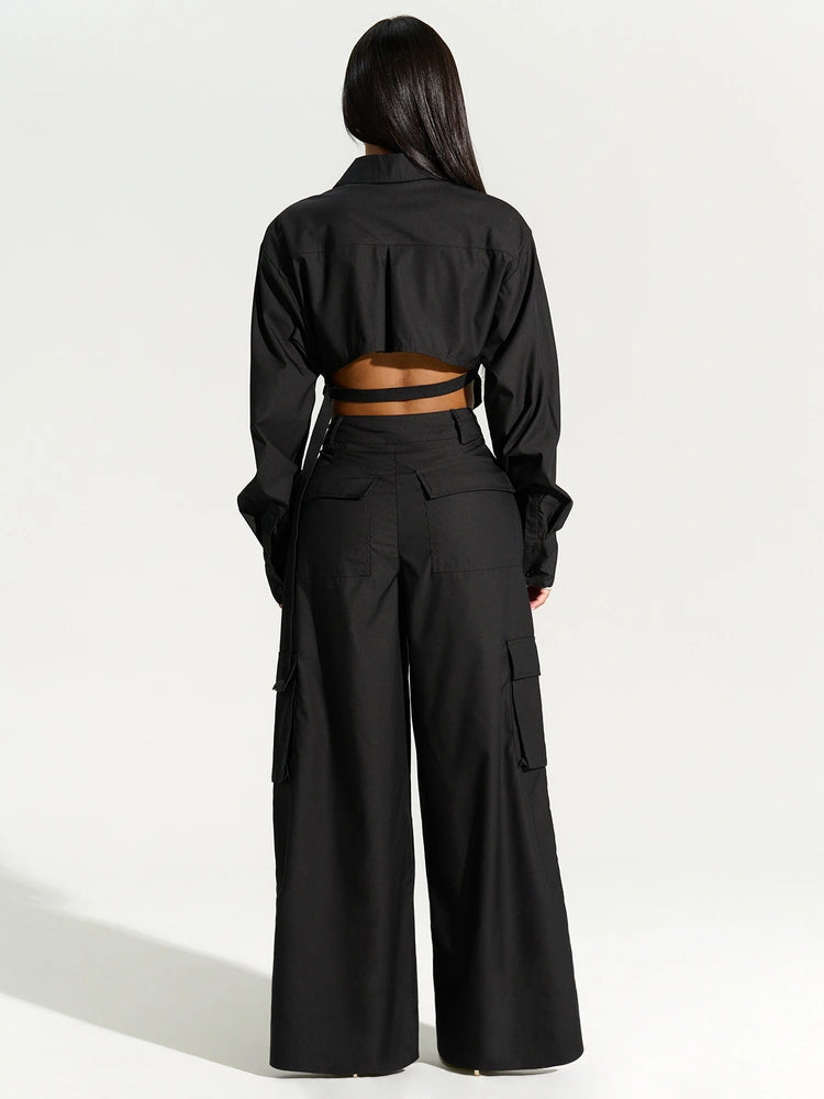BLACK Shirting Cargo Wide Leg Pants
