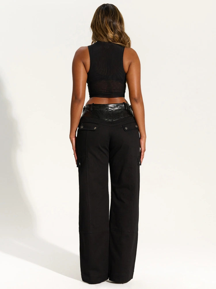 BLACK Croc & Denim Cargo Pants