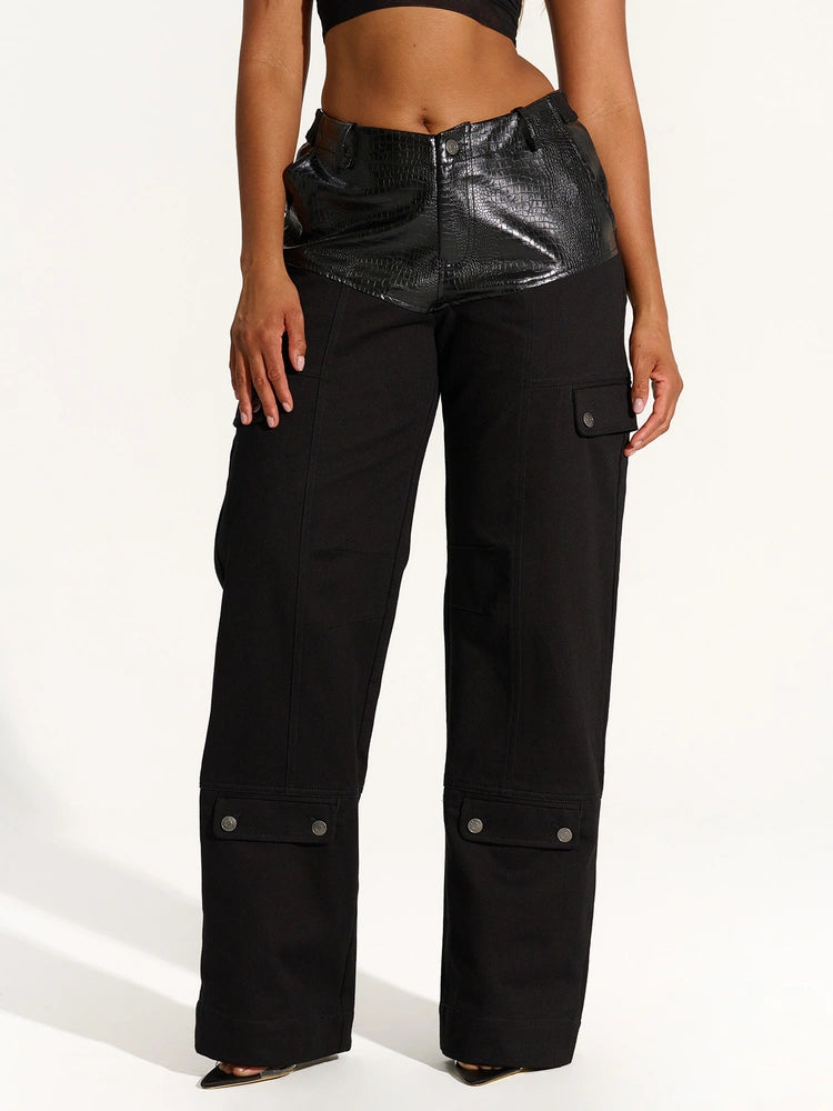 BLACK Croc & Denim Cargo Pants