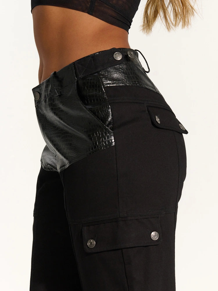 BLACK Croc & Denim Cargo Pants