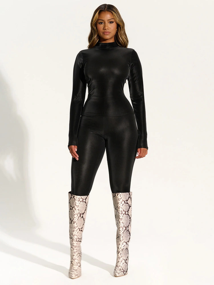 BLACK Liquid Suede Turtleneck Top