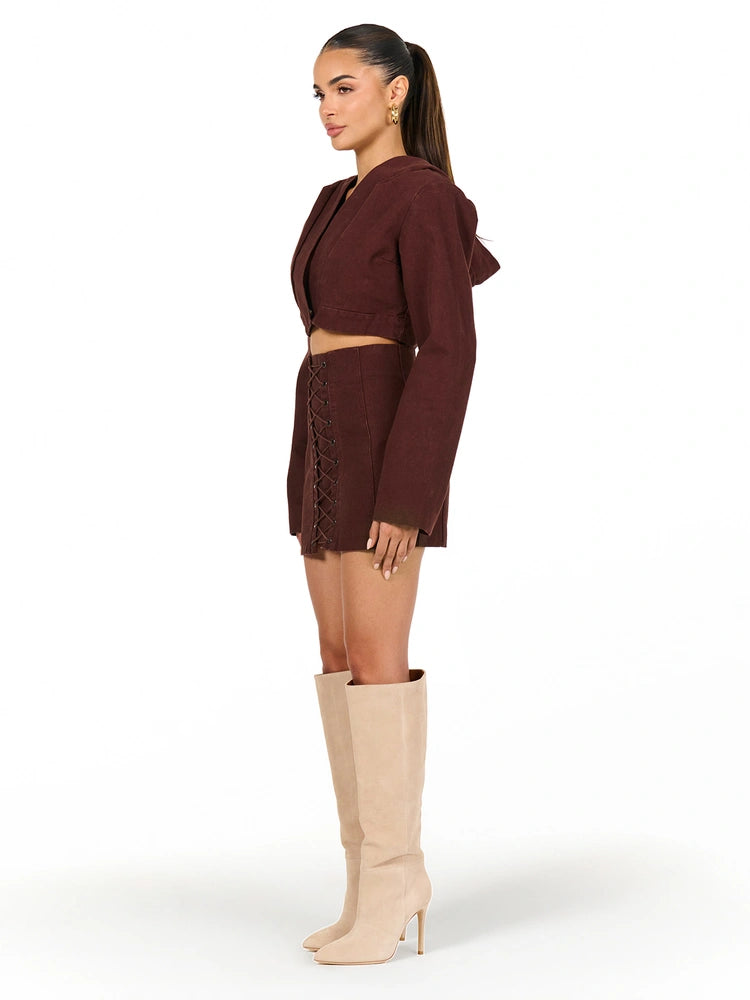 DARK CHOCOLATE Canvas Lace Mini Skirt