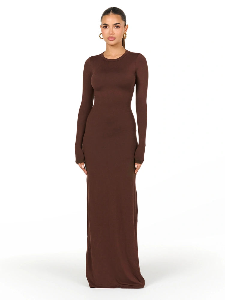 Chocolate Bare Crewneck Maxi Dress