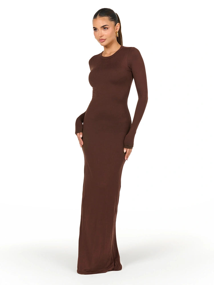 Chocolate Bare Crewneck Maxi Dress