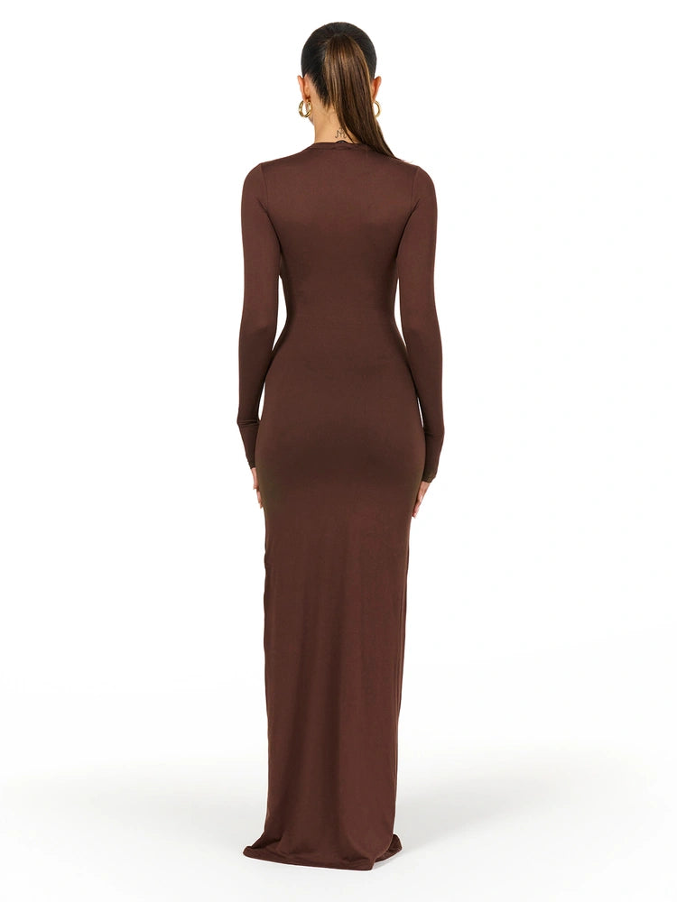 Chocolate Bare Crewneck Maxi Dress