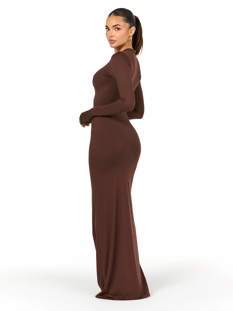 Chocolate Bare Crewneck Maxi Dress