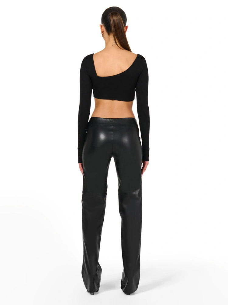 Black Vegan Leather Stitch Pant