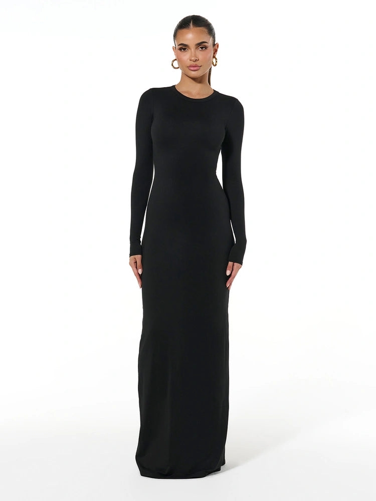 Black Bare Crewneck Maxi Dress