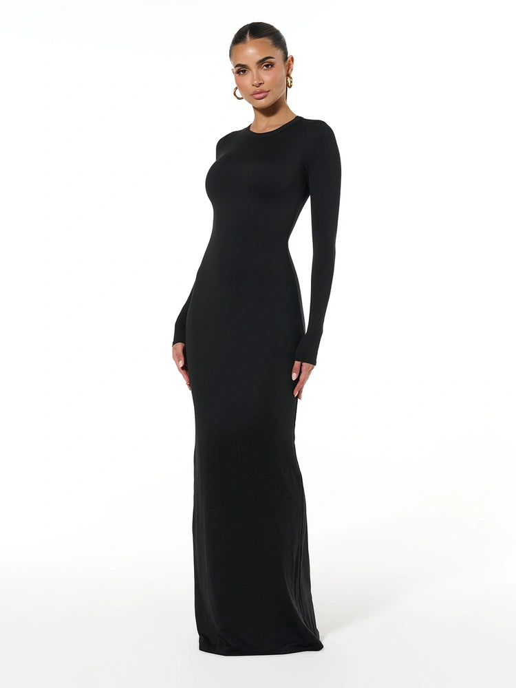 Black Bare Crewneck Maxi Dress