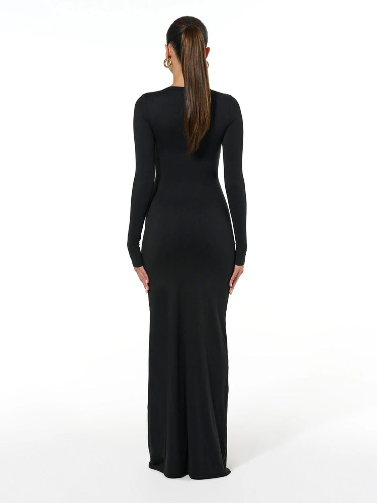 Black Bare Crewneck Maxi Dress