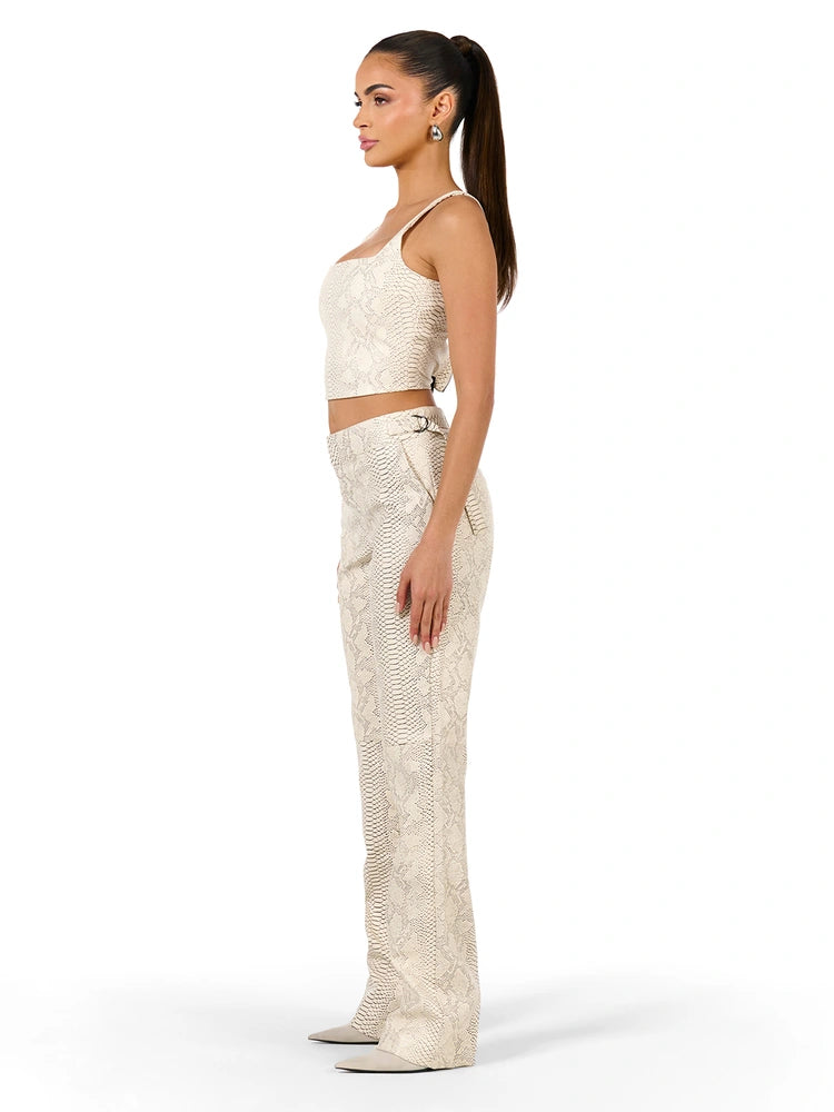 Cream Vegan Leather Snake Pant