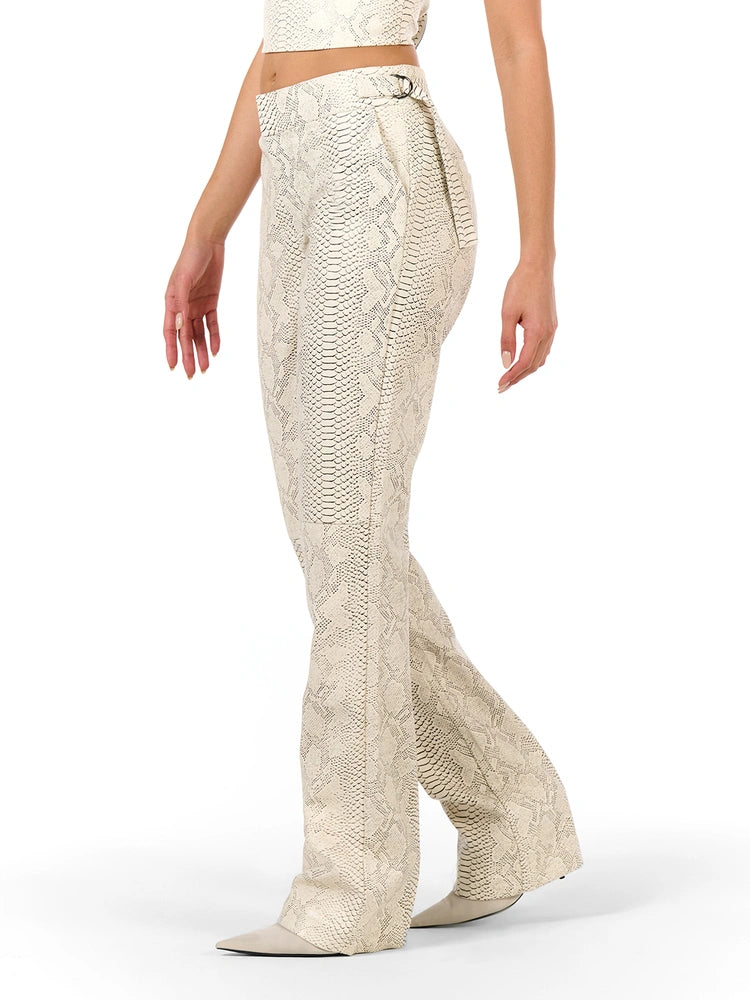 Cream Vegan Leather Snake Pant