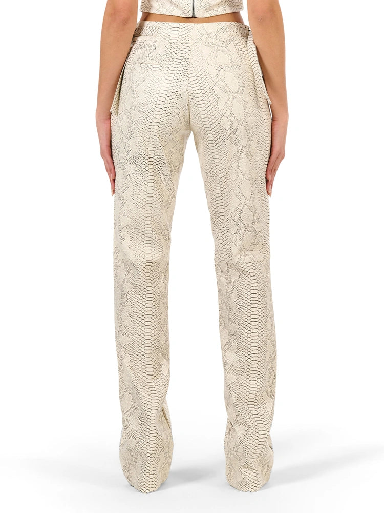 Cream Vegan Leather Snake Pant