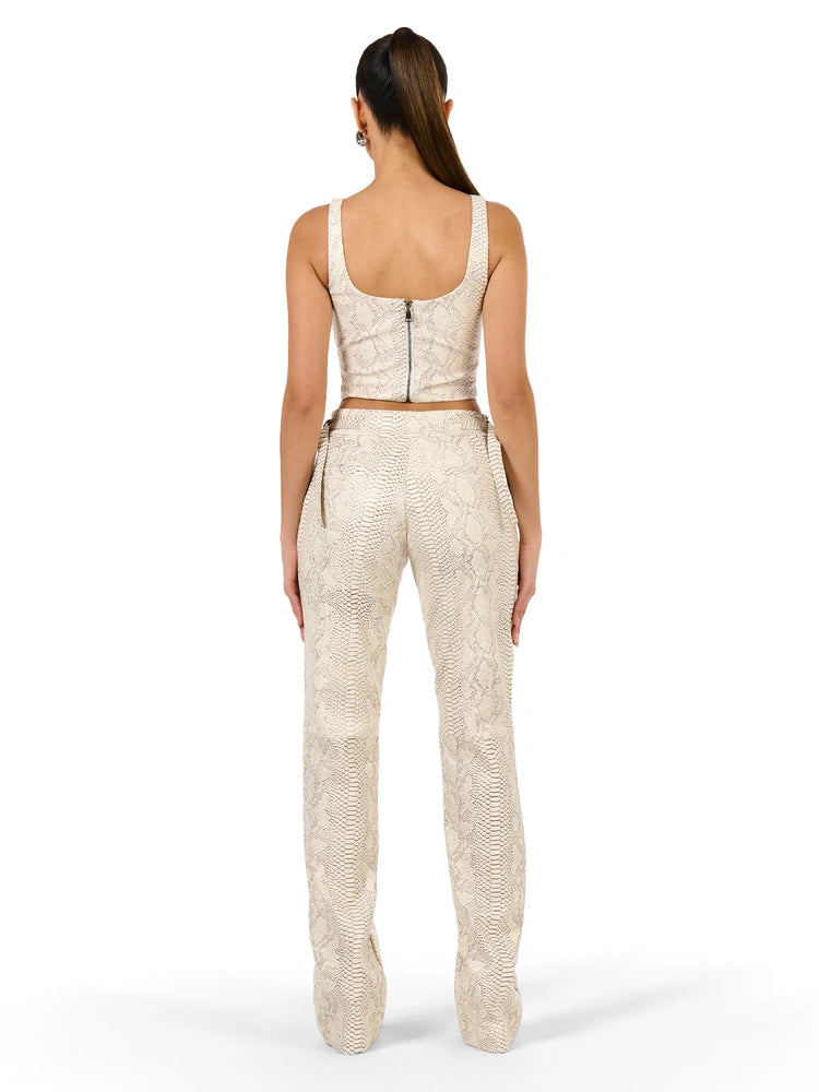 Cream Vegan Leather Snake Pant
